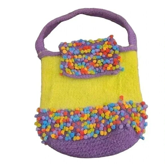 Old Bags Handbags - Old Bags Women's Green/Purple Wool Yarn Knit Top Handle Handbag EUC